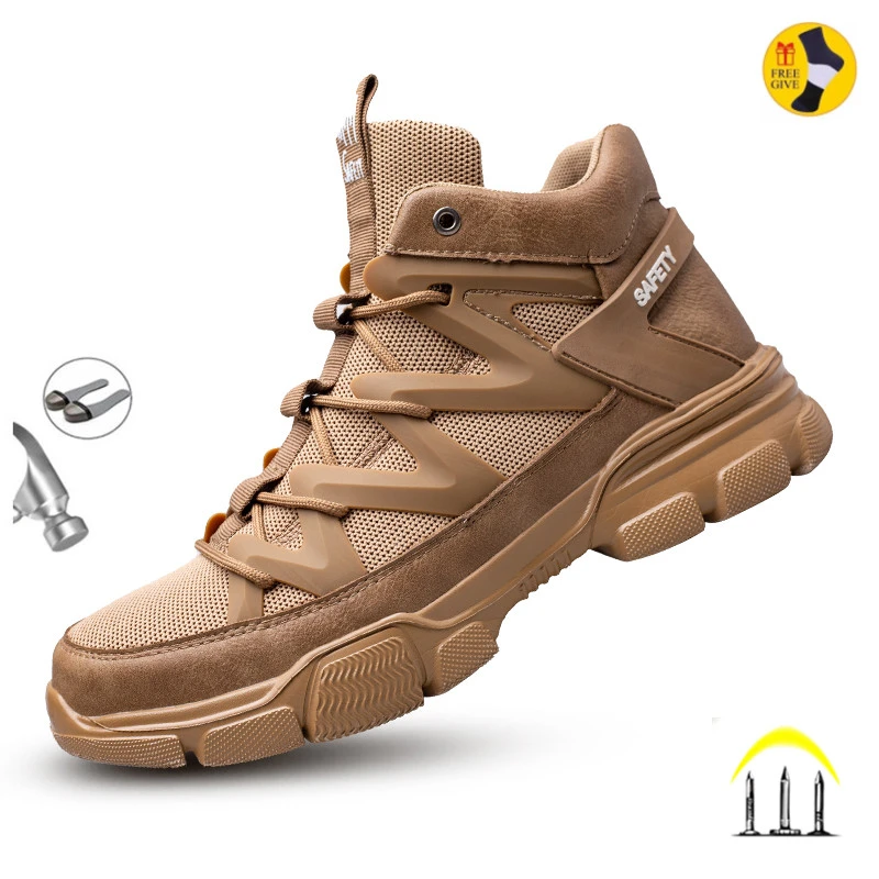 Work Boots Indestructible Safety Shoes Men Steel Toe Shoes Puncture