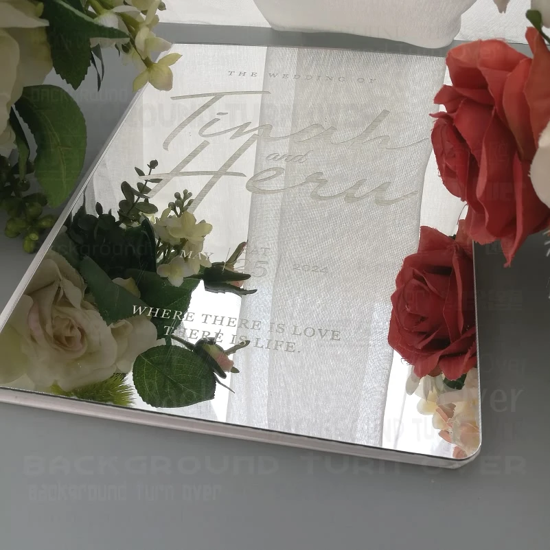 Personalized Wedding Guest Book Rustic Mirror Engraved Calligraphy Date Alternative Blank Favor Gift G025