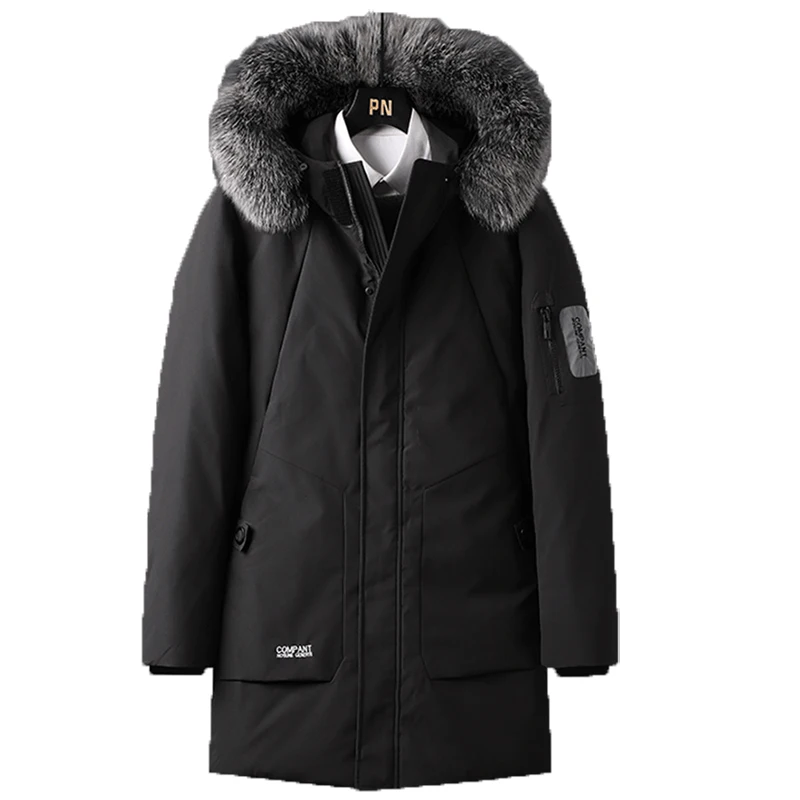 Black Winter New Men's Hooded Down Jacket Long Casual Slim Thick Warm Jacket Simple Men's Coat Parkas Plus Size S-3XL - Цвет: Black