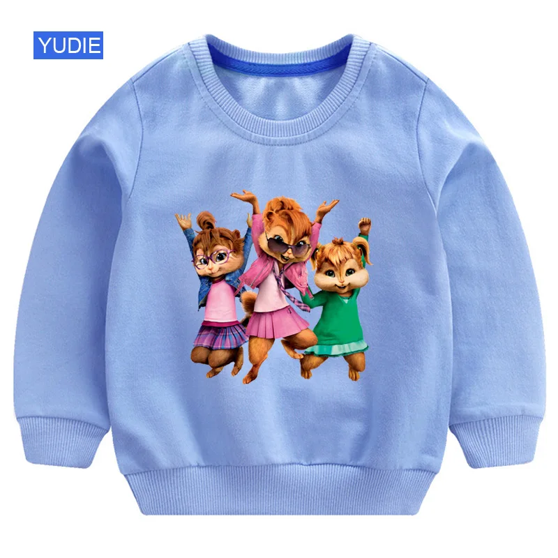 sweatshirt blue Свитшоты для девочек; толстовка с капюшоном для маленьких девочек; осенняя одежда для детей 3 лет с изображением Элвина и чипмункса; Детский свитер в Корейском стиле для девочек; осень г - Цвет: sweatshirt blue