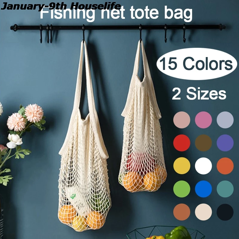 Bolsas reutilizables para productos de comestibles, bolsas de algodón de malla ecológica, bolso de mano, para cocina, frutas y verduras, bolsa colgante para el hogar