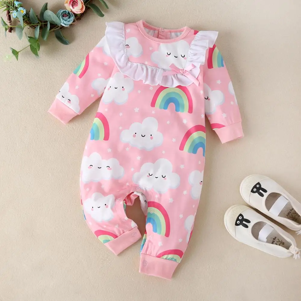 

Baby Girl Rompers Fashion Autumn Newborn Baby Clothes For Girls Cute Cloud Rainbow Printed Jumpsuit Baby Girls Outfits Clothes