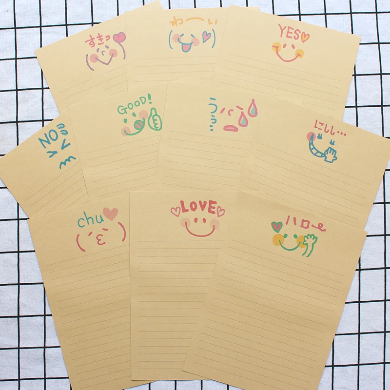 Kawaii Brown Kids Painting Letter Envelope Set Creative Cute Cartoon Face Kraft Paper Color Invitation Message Stationery Gift 5