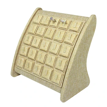 

New Sample 30 Grids Beige Linen Jewelry Display Ring Stand Holder Showcase Organizer For Window