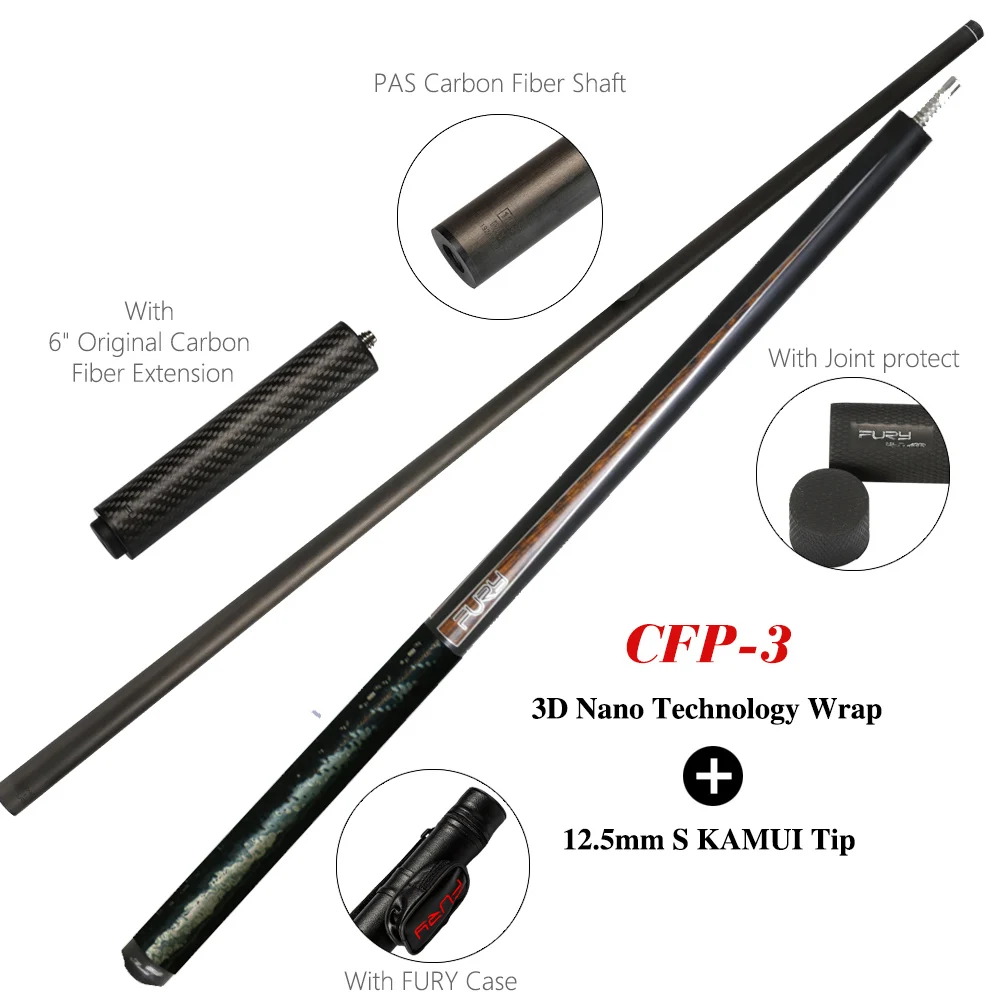 FURY CFP Billiard Black Technology Pool Cue 12.5mm/12.8mm SS Kamui Tip PAS Carbon Fiber Shaft Professional Billar Stick Kit - Цвет: CFP-3(12.5mm 3D)