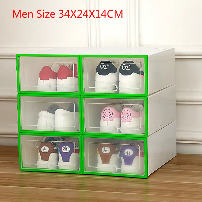 6 шт. пластиковая складная коробка для обуви прозрачная Хрустальная коробка для обуви Бытовая раскладушка Мужская коробка для обуви пыленепроницаемые коробки для хранения - Цвет: c