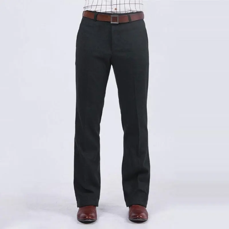 Мужской костюм брюки микро-эластичные FIared брюки мужские осенние и зимние толстые деловые повседневные шерстяные прямые широкие брюки - Цвет: Dark gray