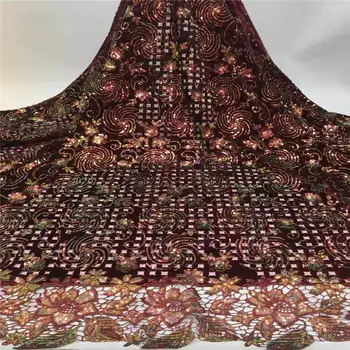 

Red Sequins Lace Fabric 2020 High Quality African Evening Dress Fabrics New Nigeria Sequined Embroidered Mesh Net Lace Fabric