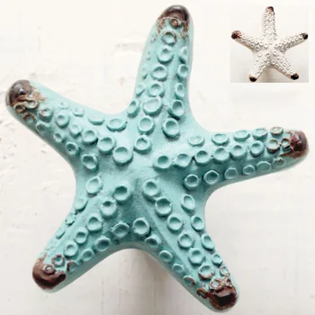 

Mediterranean Style Handle European Retro Door Starfish Small Handle and Knob Simple Blue and White Starfish Drawer Handle