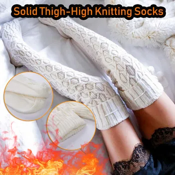 

MIARHB 1 Pairs Women Stockin knee Solid Thigh-High Knitting white Drawstring Knit Leggings Thick Warm Harajuku Winter Soft