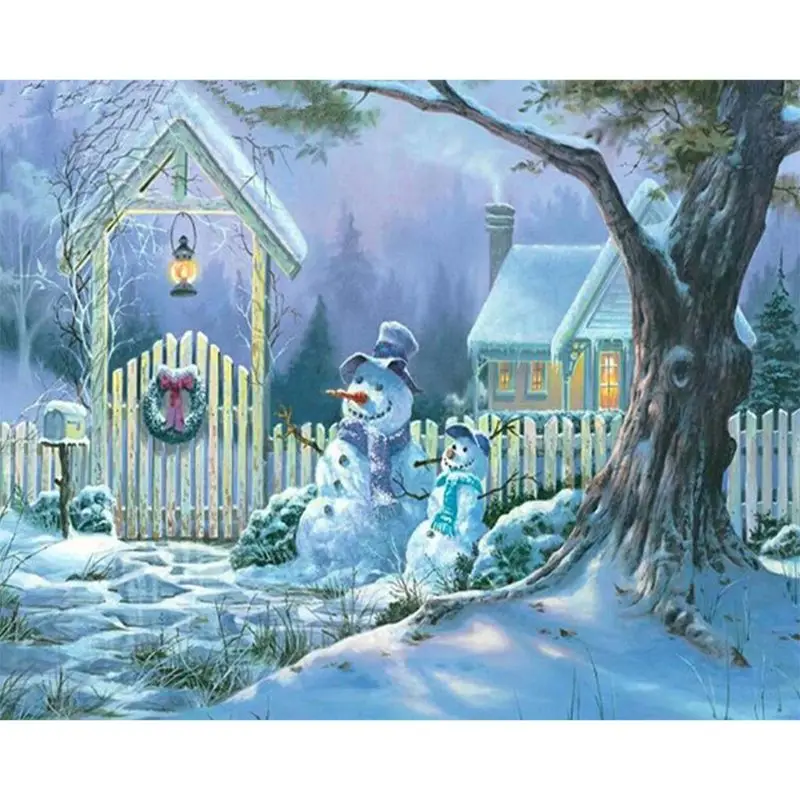 

The snowman on Christmas Eve 5D Special Shaped Diamond Painting Embroidery Needlework Rhinestone Crystal Cross Craft Stitch Kit