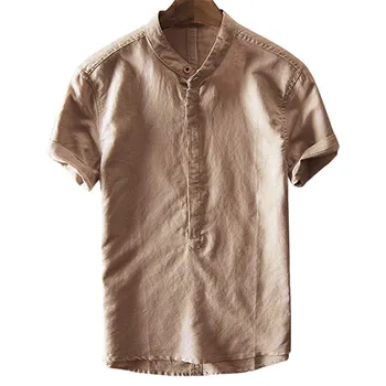 

Cotton,Linen Summer Men's Cool And Thin Breathable Collar Hanging Dyed Gradient Cotton Shirt