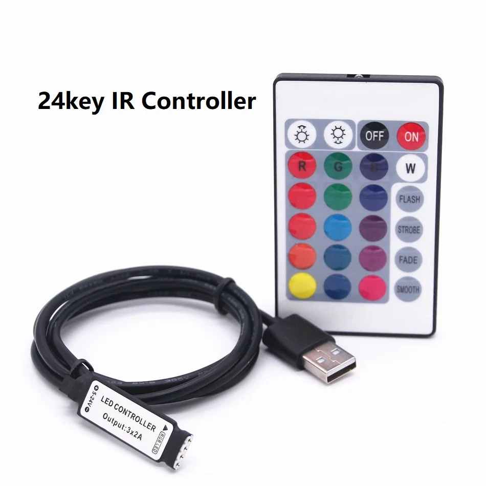 Светодиодное освещение RGB контроллер USB 5 В, 12 В, 24 В постоянного тока, 24key 17key ИК RF пульт дистанционного управления Беспроводной контроллер для светодиодной ленты