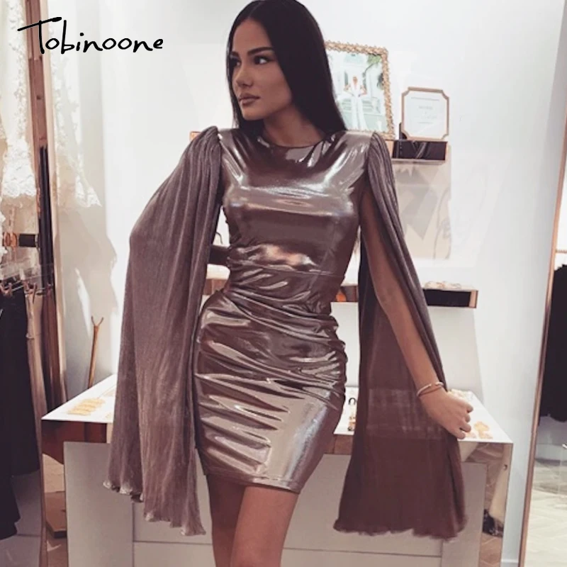Tobinoone Sexy Split Sleeve Dress for women Fashion Long Bodycon Backless Club Mini Party Women Clothes | Женская одежда