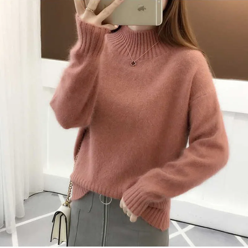 Sweater new lazy wind sweater women's bottoming shirt sweater half-high collar pullover sweater long sleeve womens sweaters