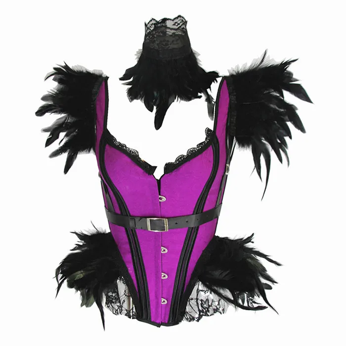 Винтажный черный кружевной утягивающий корсет с перьями, утягивающий корсет, сексуальные женские вечерние утягивающие Утягивающие трусы размера плюс - Цвет: Фиолетовый