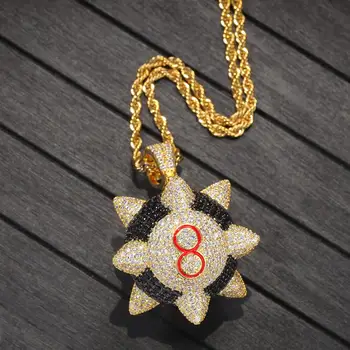 

Inspired Spike 8-ball Billiards Pendant Necklace New Iced out Trippiered With Rope Chain Hip hop Jewelry Men Chain