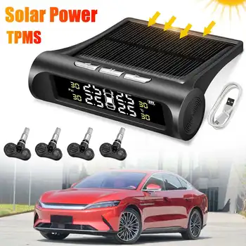 

TPMS Car Tire Pressure Alarm Monitor System Display Solar Power Charging Temperature Warning 4PCS Internal / External Sensors