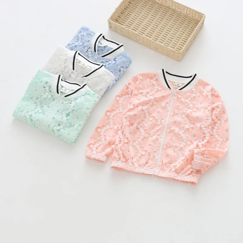 

2018 Summer New Style Girls Flower Hollow out Thread Collar Child Coat Childrenswear 31718