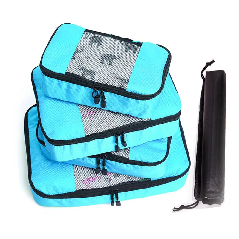 BLUE 4 Set Дорожные Сумки Упаковка Куб для багажа нейлон/для женщин/большой/водонепроницаемый/Дорожная сумка органайзер/для женщин/наборы Упаковка куб Органайзер - Цвет: BLUE 4 Set