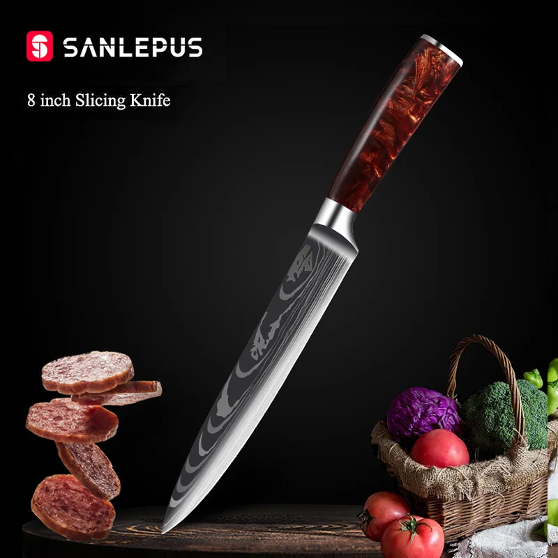 SANLEPUS Kitchen Slicing Knife 8&quot Chef Knives Laser Damascus Pattern Sharp Japanese Santoku Cleaver Utility | Дом и сад