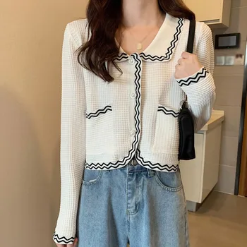 

Autumn Casual Knitted Cardigan Coat Women Fashion Contrast Color Jacket Women's Clothing