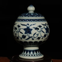 Ручная роспись синий и белый обернутые ветви узор керамический чай Caddy ручной работы чай контейнер орнамент