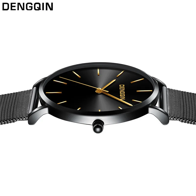 Hot Sell DENGQIN Men Watch Luxury Black Dial Watches Stainless Steel Date Quartz Analog Sport Wrist Watch relogio masculino