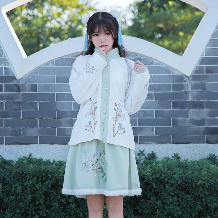 

Commonly Used 19 Autumn han dynasty Element Tree Bird Embroidery Flower Stand Collar Coat Thick plus Velvet Warm Cotton-padded C