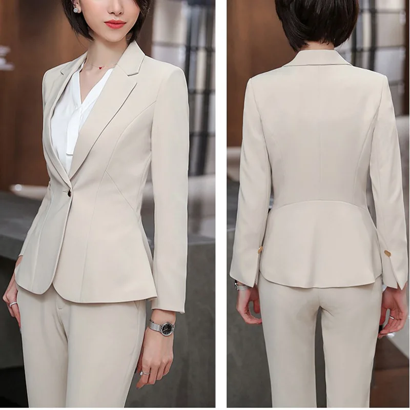 Pants suit Женский костюм сплошной цвет профессиональный костюм осень и зима Корейская версия Тонкий OL профессиональный костюм платье женская - Цвет: Pants suit