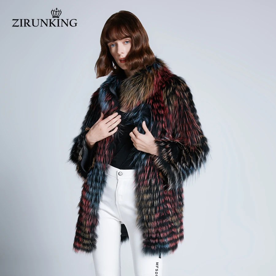ZIRUNKING Женская разноцветная натуральная черно-бурая лиса, меховые пальто из натурального теплого меха, женская модная зимняя меховая верхняя одежда ZC1938