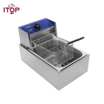 

ITOP 8L Electric Deep Fryer Hot Pot Fried Chicken Grill 220V Single Tank Stainless Steel French Fries Frying Machine