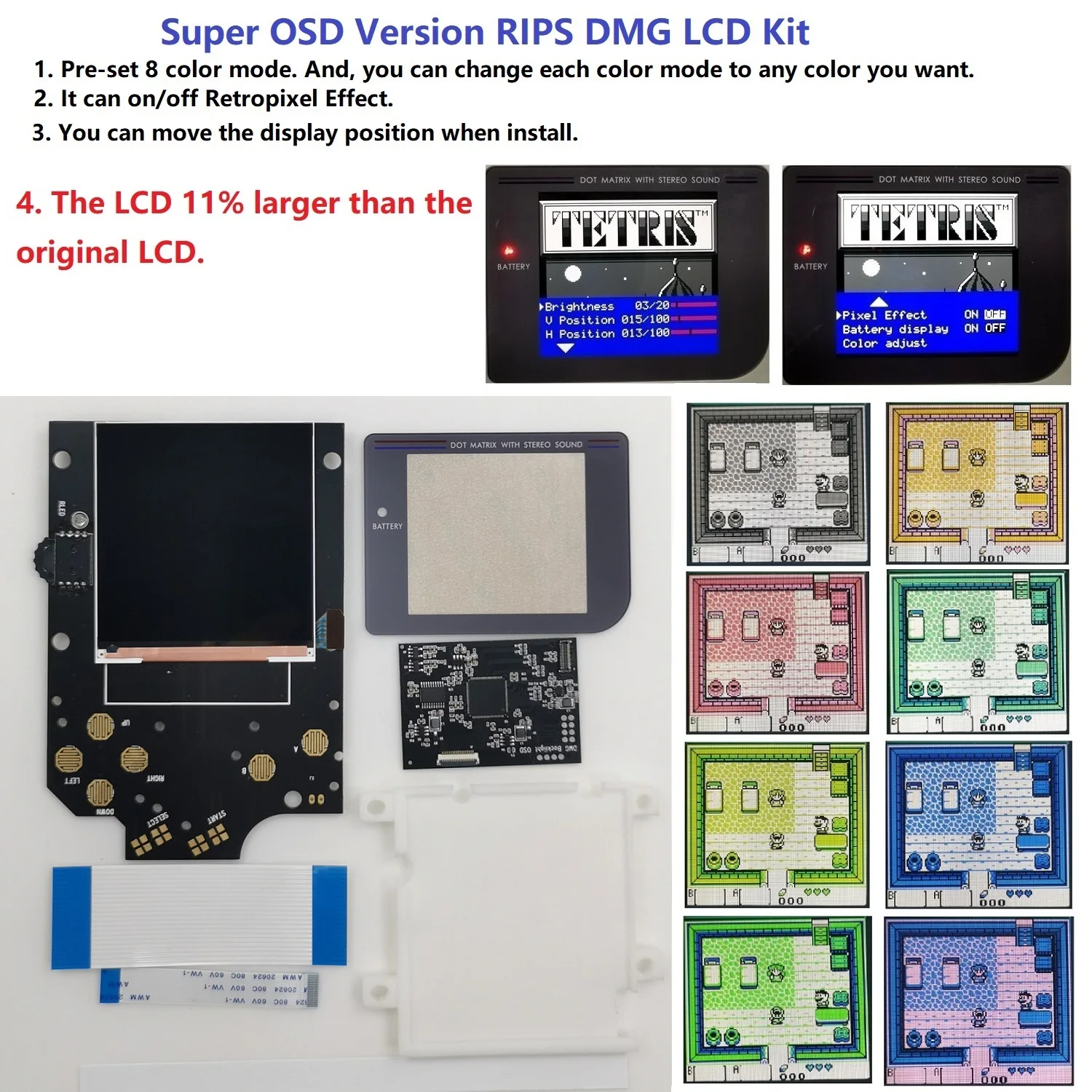 

Restro Pixel Super OSD Version RIPS LCD High Brightness iPS Backlight Kit For GameBoy DMG GB DMG Console GB DMG IPS LCD Kit