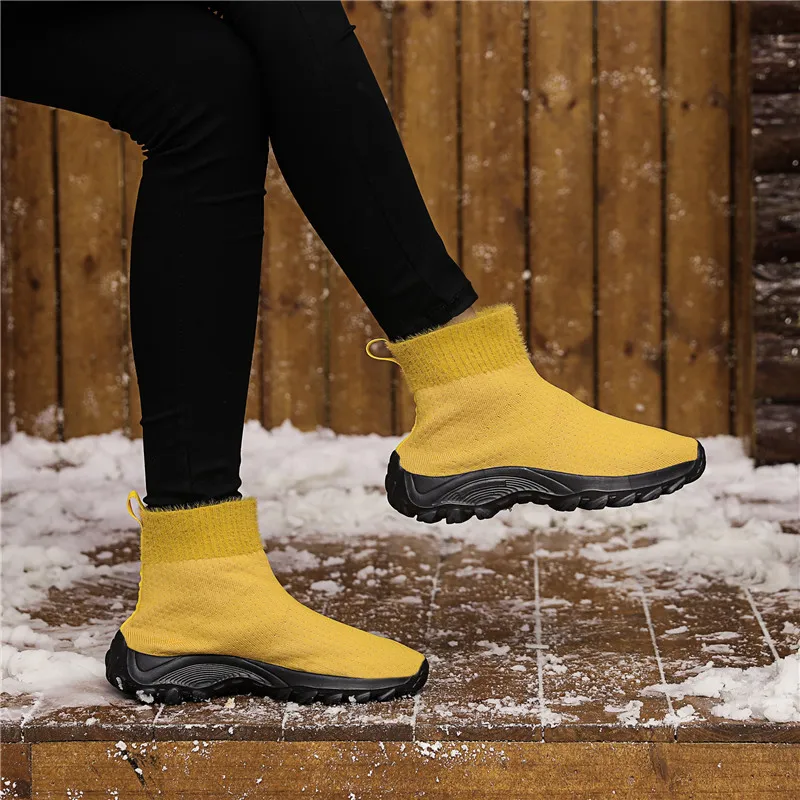 Женские кроссовки, вязаные, зима-осень, сохраняющие тепло, удобная обувь для бега, тянущиеся носки, спортивная обувь для женщин, большие размеры кроссовки женские