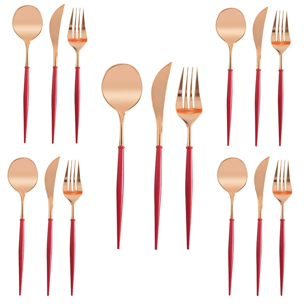 5 set Plastic Rose Gold Tableware Set Cutlery Western Food Tableware Teaspoon Luxury Knife fork spoon dessert Party Supplies