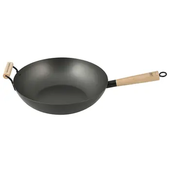 

H & H Alexander bourgeois, frying pan Wok non-stick with wooden handle and socket to 35 cm, iron, black pots