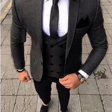 Формальные последние конструкции пальто брюки курить серый мужской костюм Slim Fit 3 шт. смокинг стильные костюмы для жениха на заказ Выпускной Блейзер Terno