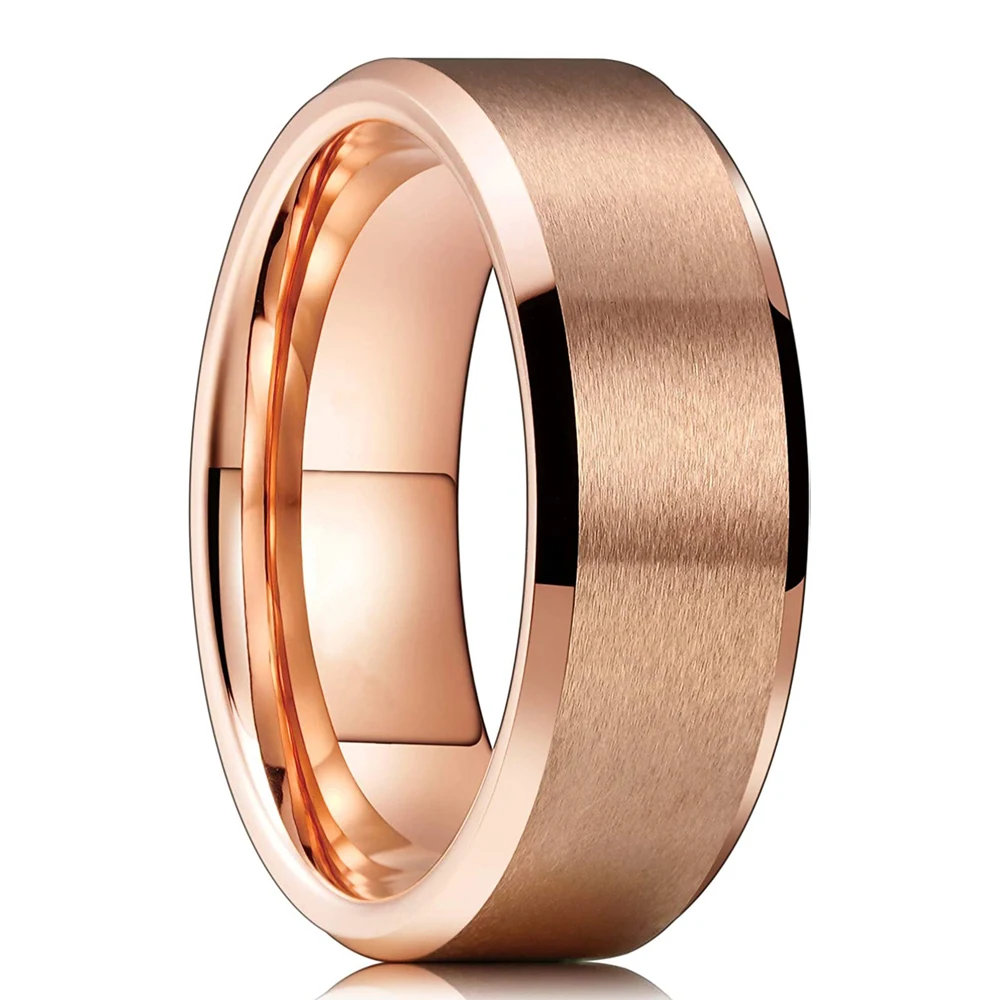 6 Colors Simple 8mm Men Tungsten Carbid Ring Gold Blue Black Matte Finish Beveled Polished Edge Engagement Ring Men Wedding Band