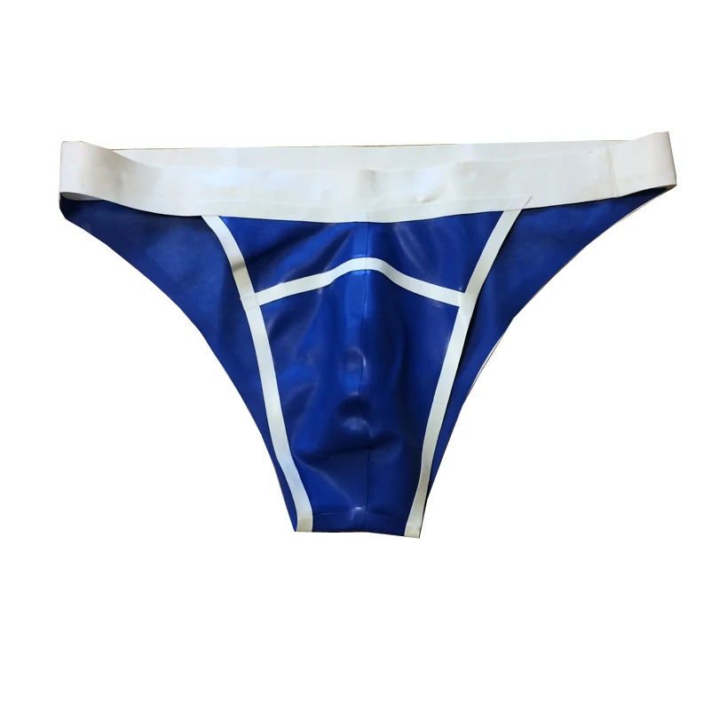 

Rubber Latex Briefs Dark Blue And White Men Panties Tight Underwear Lingerie Handmade RLPM022