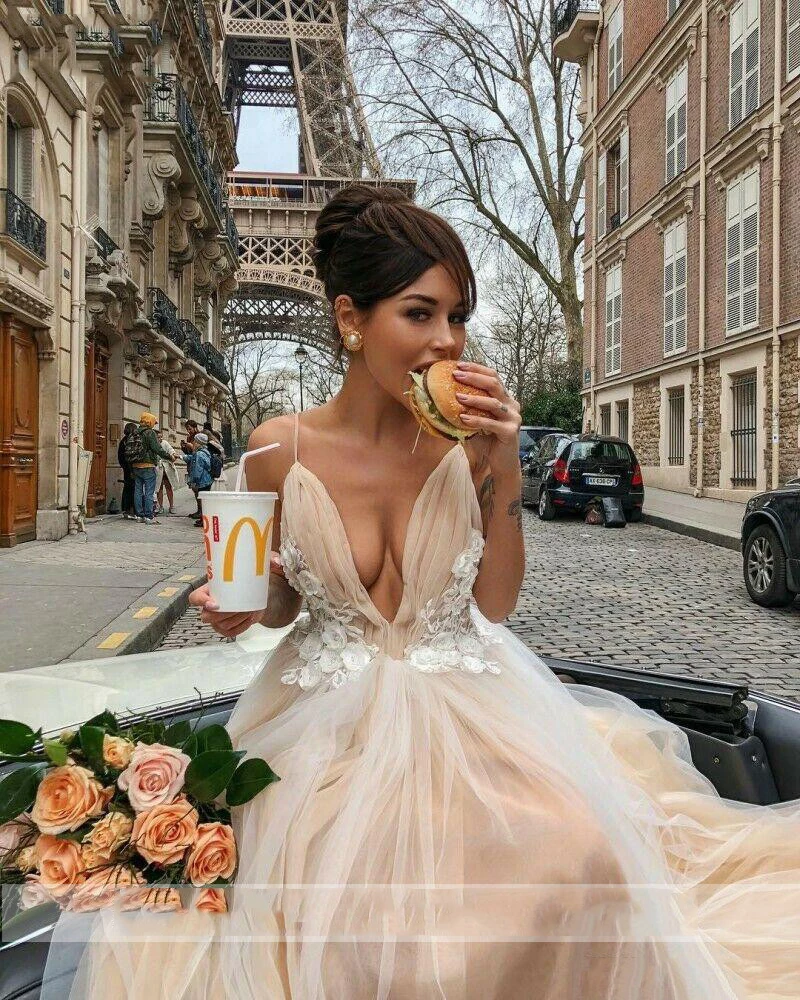 Свадебное платье на тонких бретельках vestidos de novia Boho Свадебное платье с аппликацией кружевное ТРАПЕЦИЕВИДНОЕ пляжное платье невесты