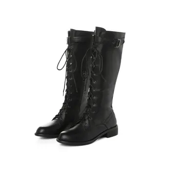 

2020 Women Knee High Boots Autumn Winter Warm Riding Boots rouned Toe Ladies High Boots Cross Tied Shoes Woman