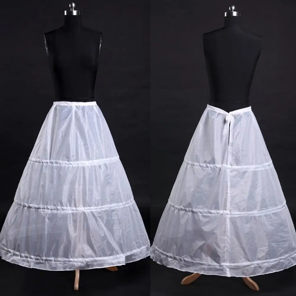 Women 3 Hoops A-line Petticoat Adjustable Drawstring Single Bridal Crinoline Gown Waist Layer Wedding Ball Dress Underskirt