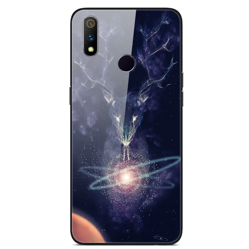 Для OPPO Realme 3 Чехол Realme3 закаленное стекло планета Космос крышка стекло задняя крышка чехол для OPPO Realme 3 Coque оболочка для Realme 3 6,22