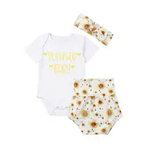 Летняя одежда для новорожденных девочек от 0 до 24 месяцев комбинезон с подсолнухом, топы и шорты Комплект из 3 предметов