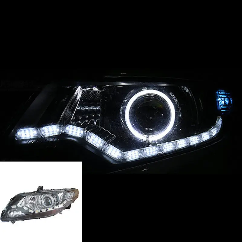 

For Honda City 2009 2010 2011 2012 Auto Headlight Assembly with Xenon High Light+Angle Demon Halo LED Light Stripe