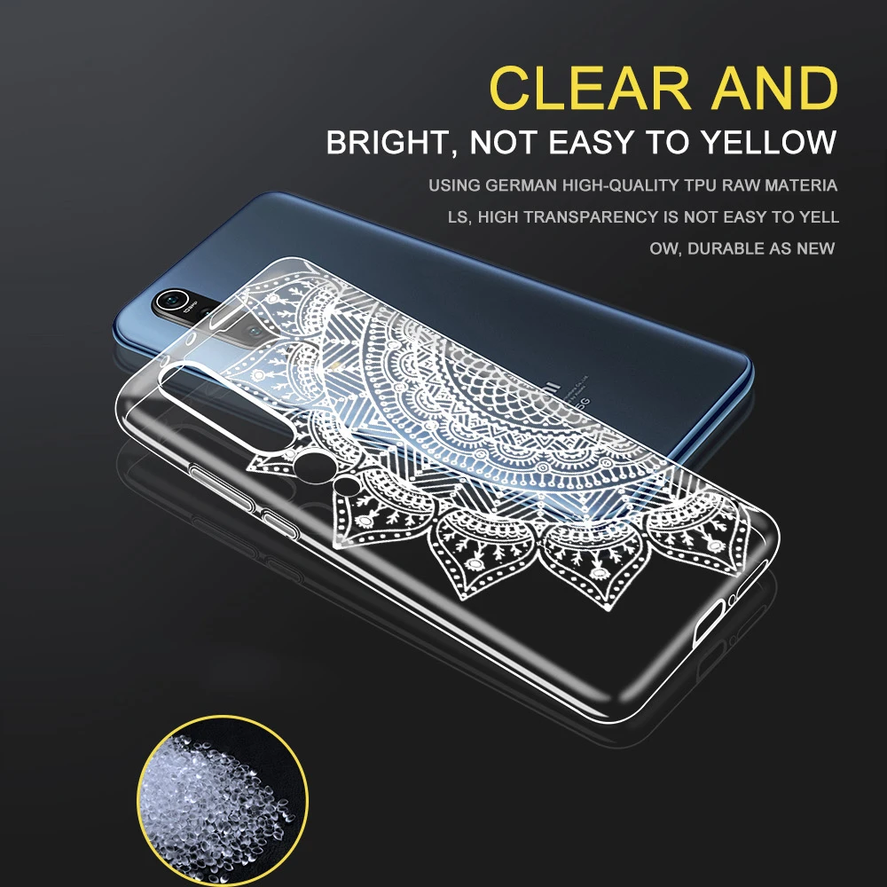 White Mandala Case For Xiaomi Redmi Note 10 8T 9 8 7 Pro 9A MI Note 11 10 9 9T Pro SE A3 Lite Poco X3 NFC F1 Soft TPU Phone Back