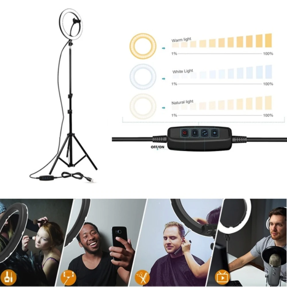 

Universal Video Light Lamp Ring Fill Light LED Ring Light W/Tripod Photo Sudio Photography Stand Three-Speed Christmas Led Light