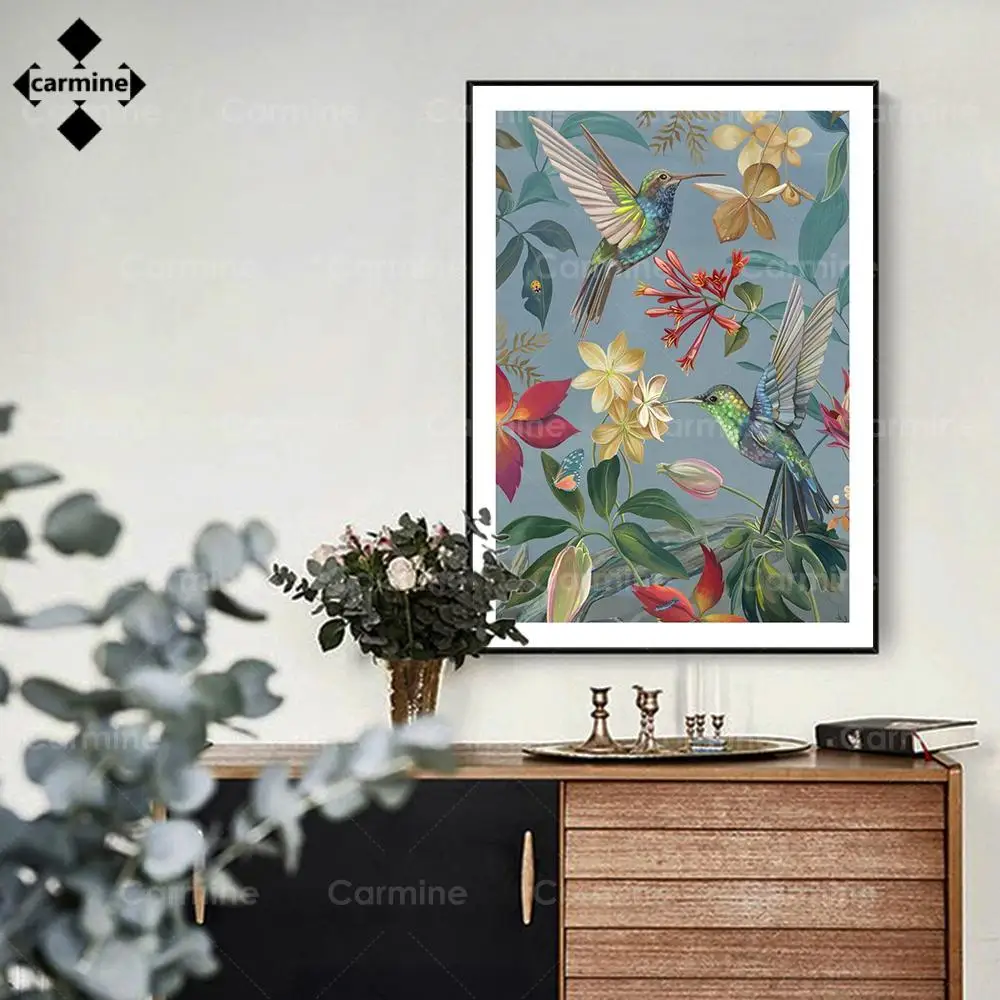 Hummingbirds Canvas Print Modern Printing Oil Painting Animal Bird Art Wall Poster Plant Picture for Living Room Home Decor | Дом и сад