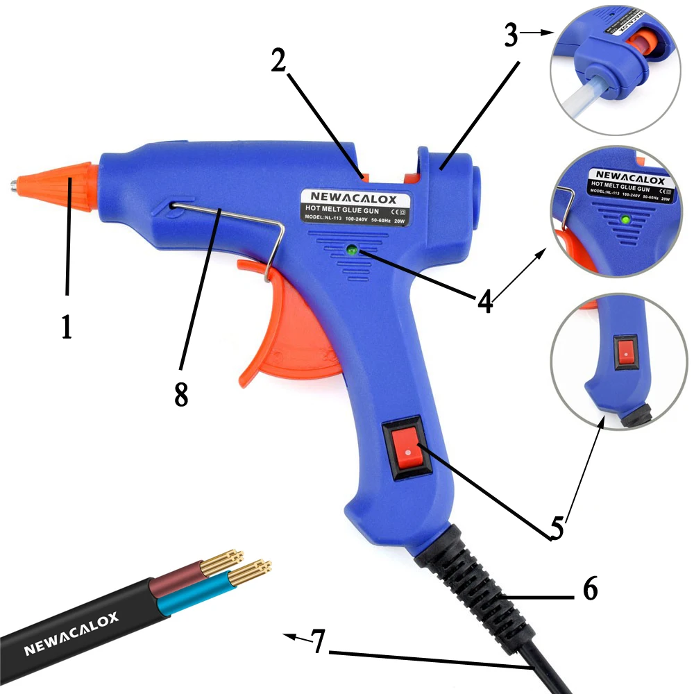 NEWACALOX 20 Вт EU/US мини термоклеевой пистолет DIY термо Электрический силиконовый клей пистолет термотемпература инструмент мм 20 шт. 7 мм