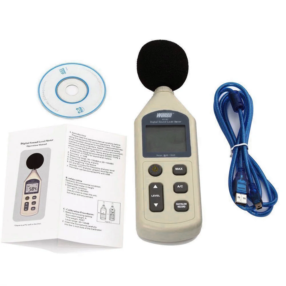 

Digital Sound Level Decibel Meter 30~130dB Pressure Tester USB Noise-Measurement